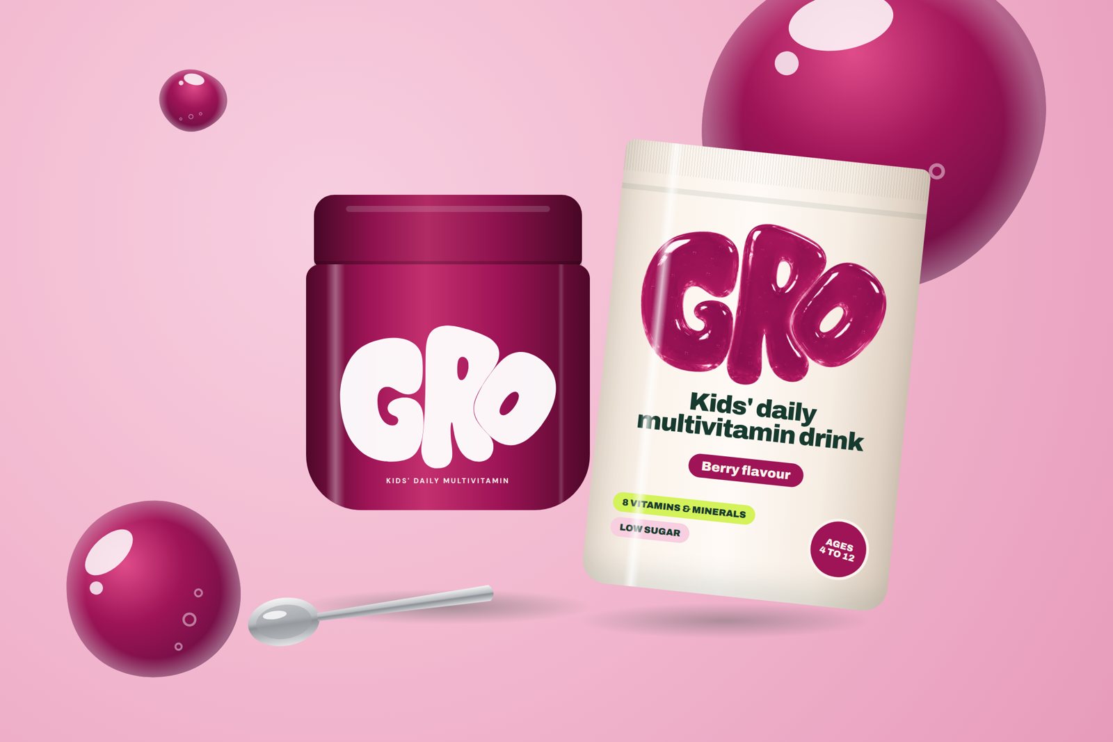 GRO jar, refill pouch and spoon